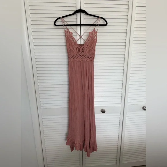 Free People Adella Maxi Slip Rose Pink Lace Dress - Picture 7 of 16
